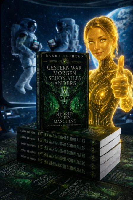 Symbolisches Sci-Fi-Covermotiv für Band 3 der Romanreihe Redhead Future Fiction